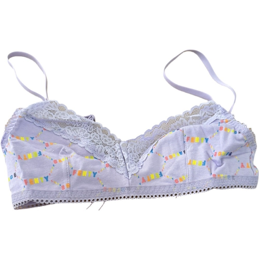 NWT Savage X Fenty Lavender Logo Print Cotton Bralette XS Lace Wireless Bra
